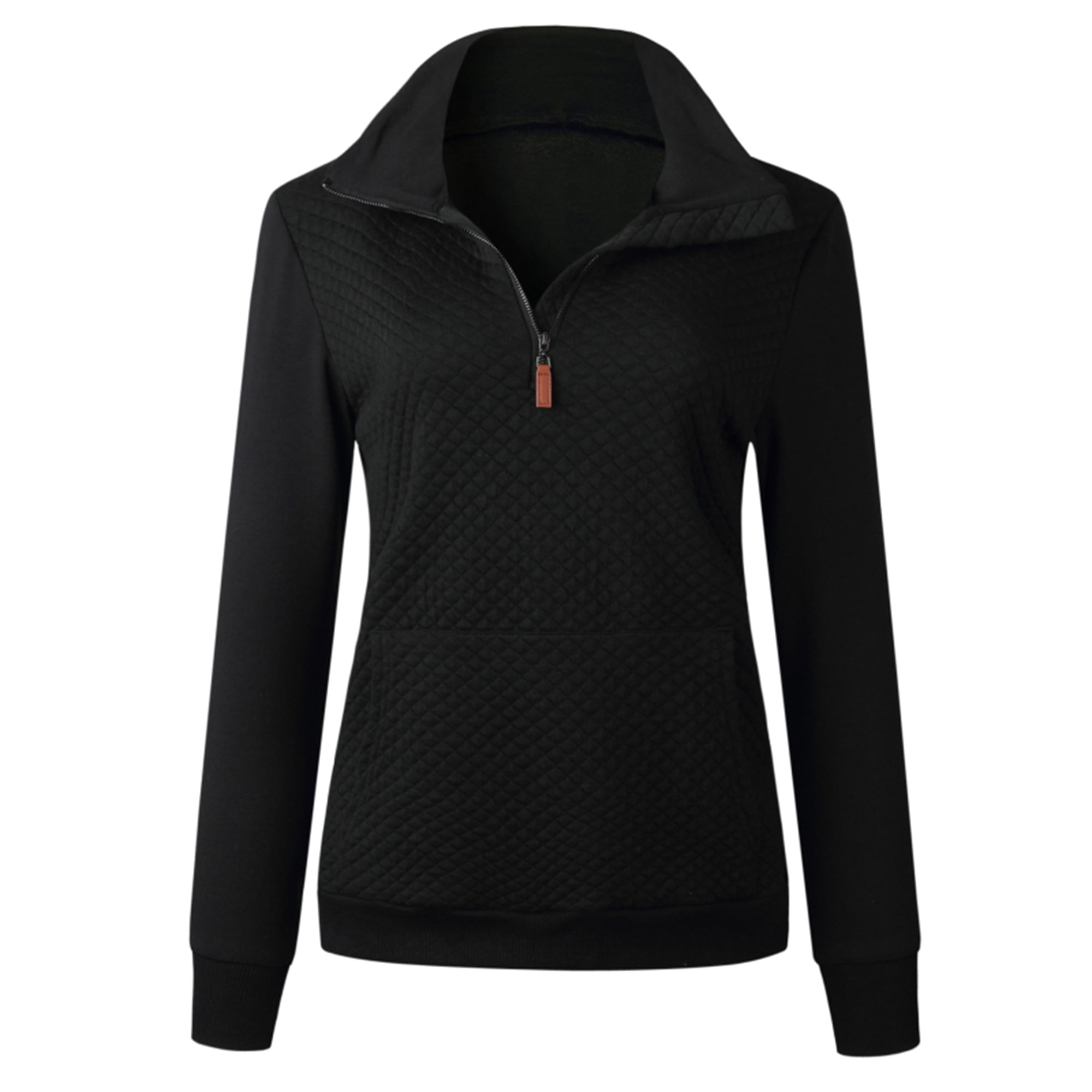 Veatzaer Womens Quilted Sweatshirts Casual Long Sleeve Zipper Stand