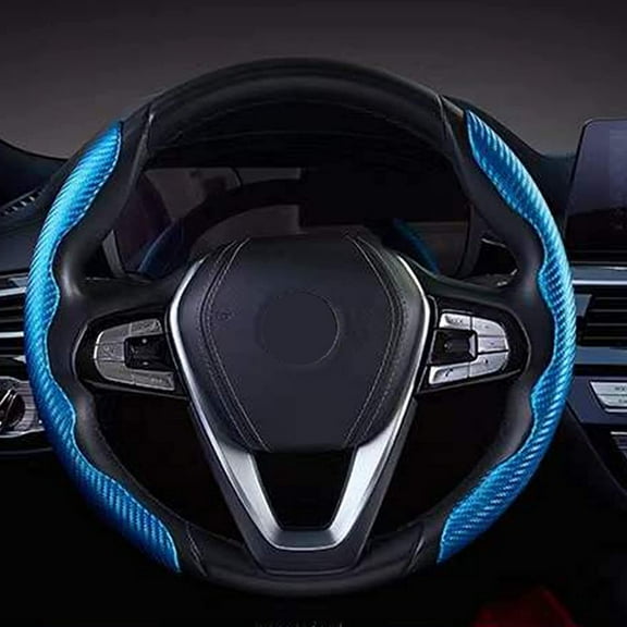 Veballensty Steering Wheel Cover,Carbon Fiber Steering Wheel Cover for car Safe and Non Slip Car Accessory,Universal Fit for 99% cars for Men and Women Blue