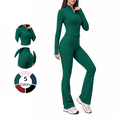 thumbnail image 1 of Veballensty Women's 2 Piece Yoga Outfit, Zip Up Long Sleeve Cropped Jacket & High Waist Flared Leggings Workout Tracksuit for Gym Running, 1 of 9