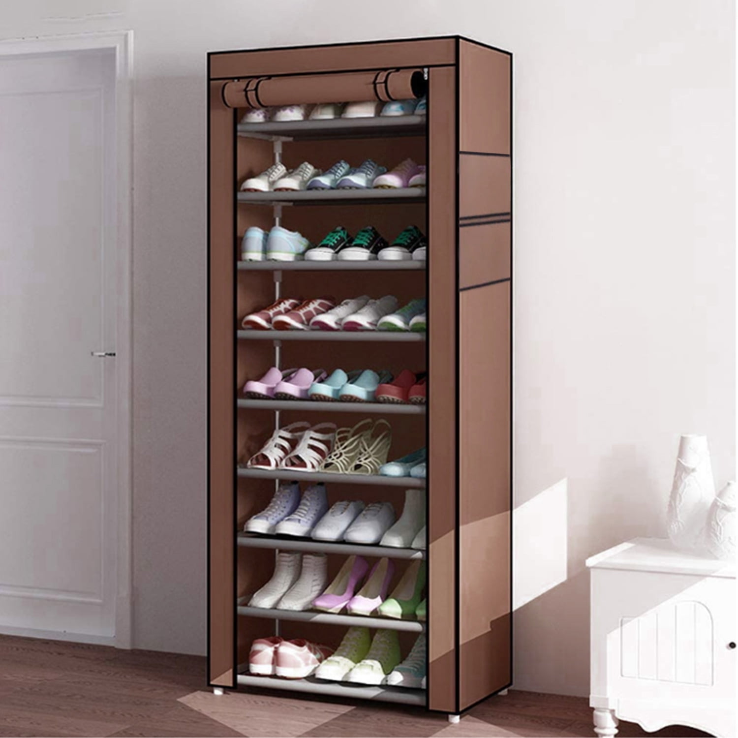 DOORSOUT 8 Tiers Shoe Rack, Vertical Shoe Rack for Small Spaces, Narrow  Shoe Rack for Entryway, Tall Shoe Rack Organizer, Stackable Free Standing  Shoe