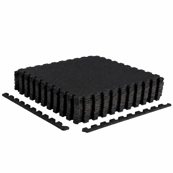Vebreda 12-Pack Interlocking EVA Foam Floor Tiles, 48 Sq Ft Non-Slip Puzzle Exercise Mat for Home Gym Garage Playroom, 0.5 in Thick with Borders, Black