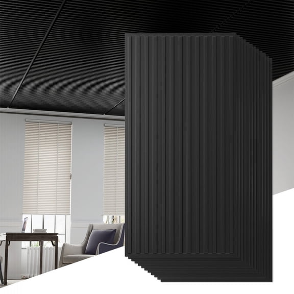 Vebreda 12-Pack Pvc Slat Wall Panels for Interior Wall Decoration, Waterproof 3D Fluted Panels, Black