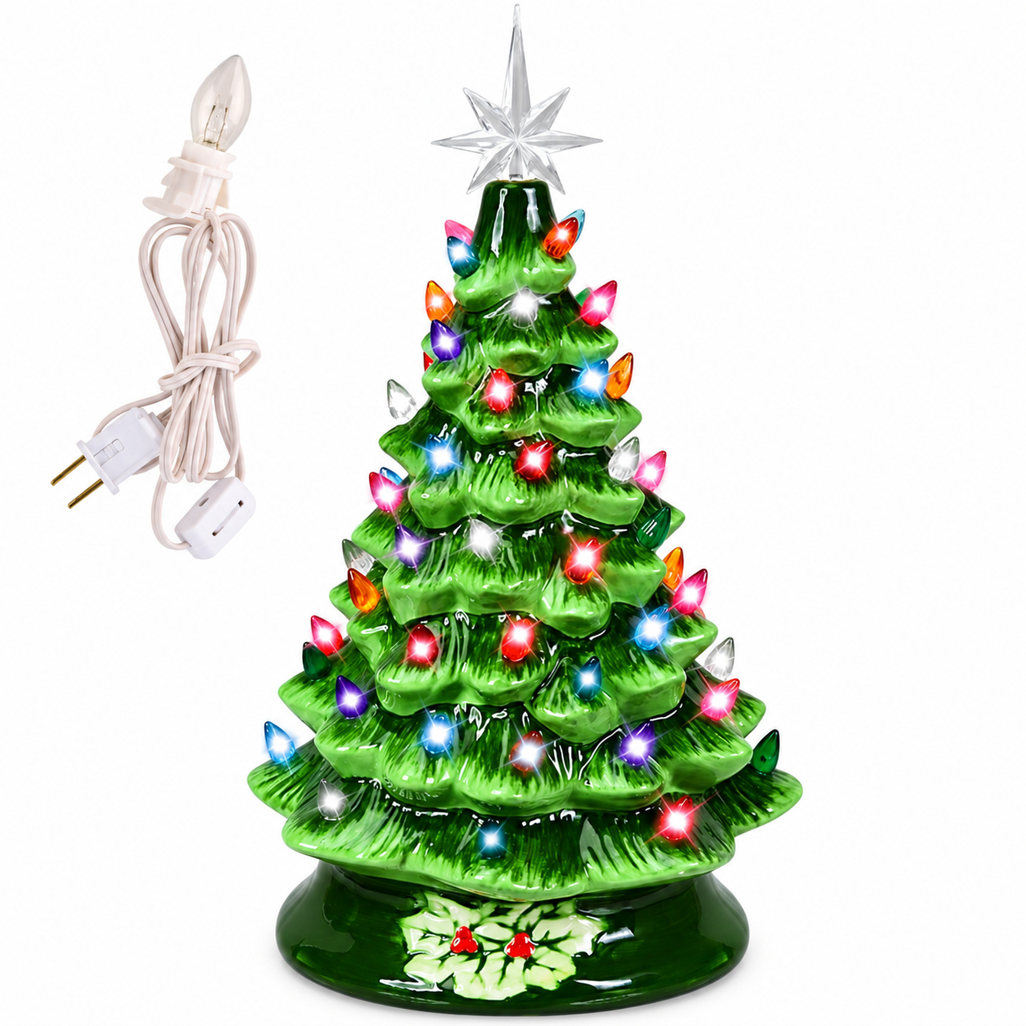 Vebreda 15 Inch Large Ceramic Christmas Tree Plug In Tabletop Artificial Green Christmas Decoration Tree: Key Details Before Checkout