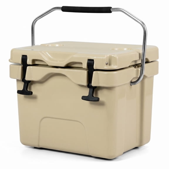 Vebreda 16 Quart Insulated Ice Cooler with 24 Can Capacity and 2 Cup Holders for Camping Picnics Beach Trips and Self Drive Travel, Khaki