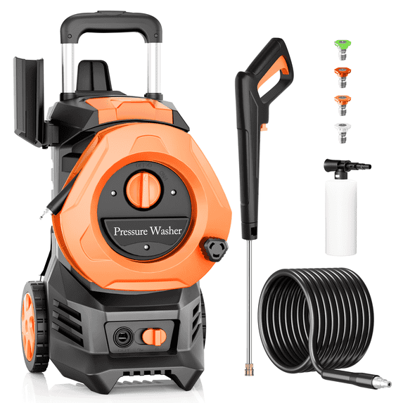Vebreda 3300PSI Electric Pressure Washer with 4 Quick Connect Nozzlese 2.0 GPM 1800W, Orange