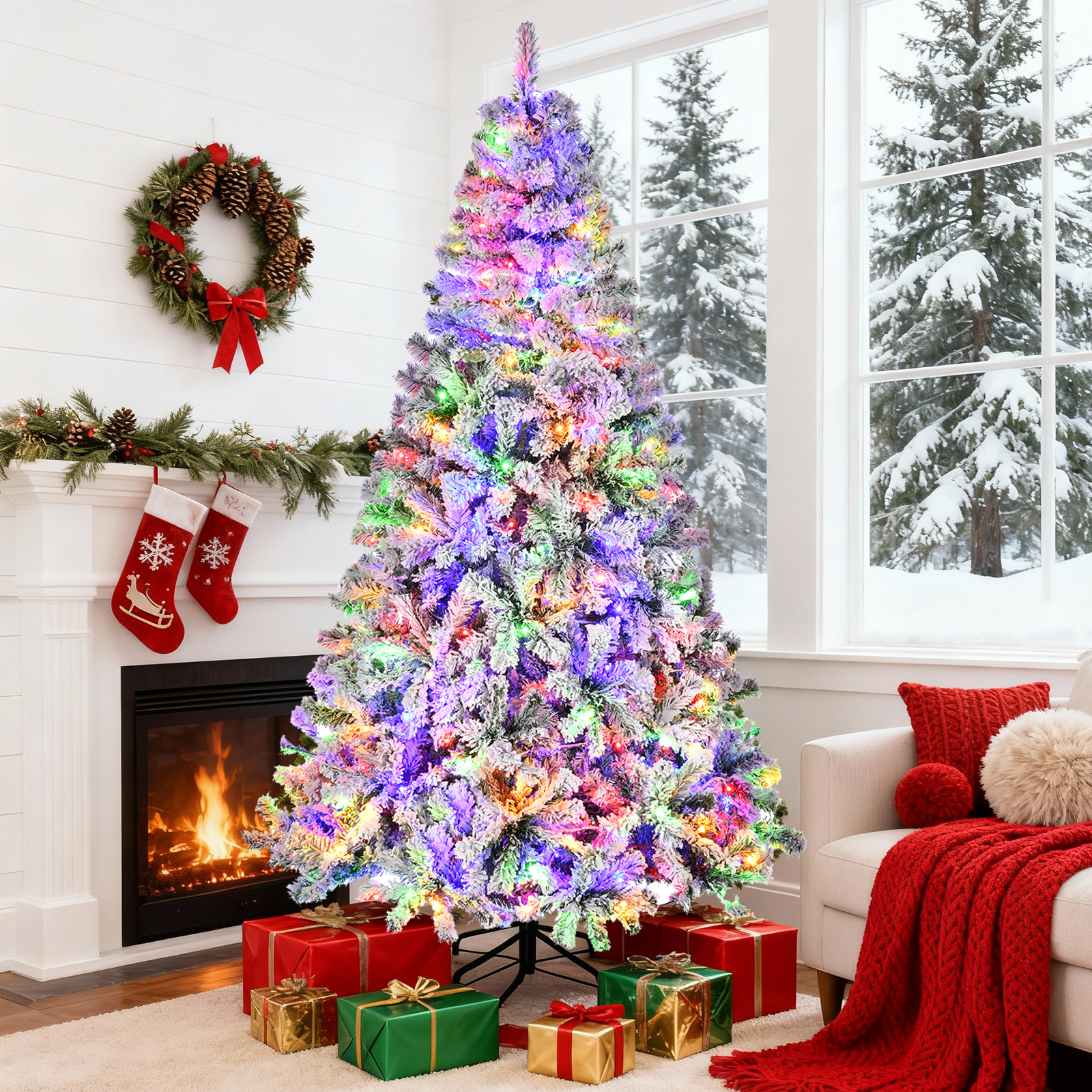 Vebreda 7.5ft Pre-Lit Premium Snow Flocked Christmas Jamaica | Ubuy