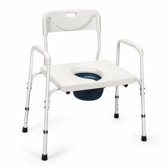 Vebreda 3 in 1 Bedside Commode Portable Toilet with Adjustable Height and Removable Backrest and Bucket for Seniors and Bathroom Use, White