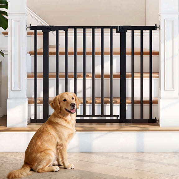 Vebreda 30" Extra Tall Baby Gates for Doorway, Auto Close Pet Gate, 30" to 43" Wide Pressure Mounted, Gifts for Mom, Black