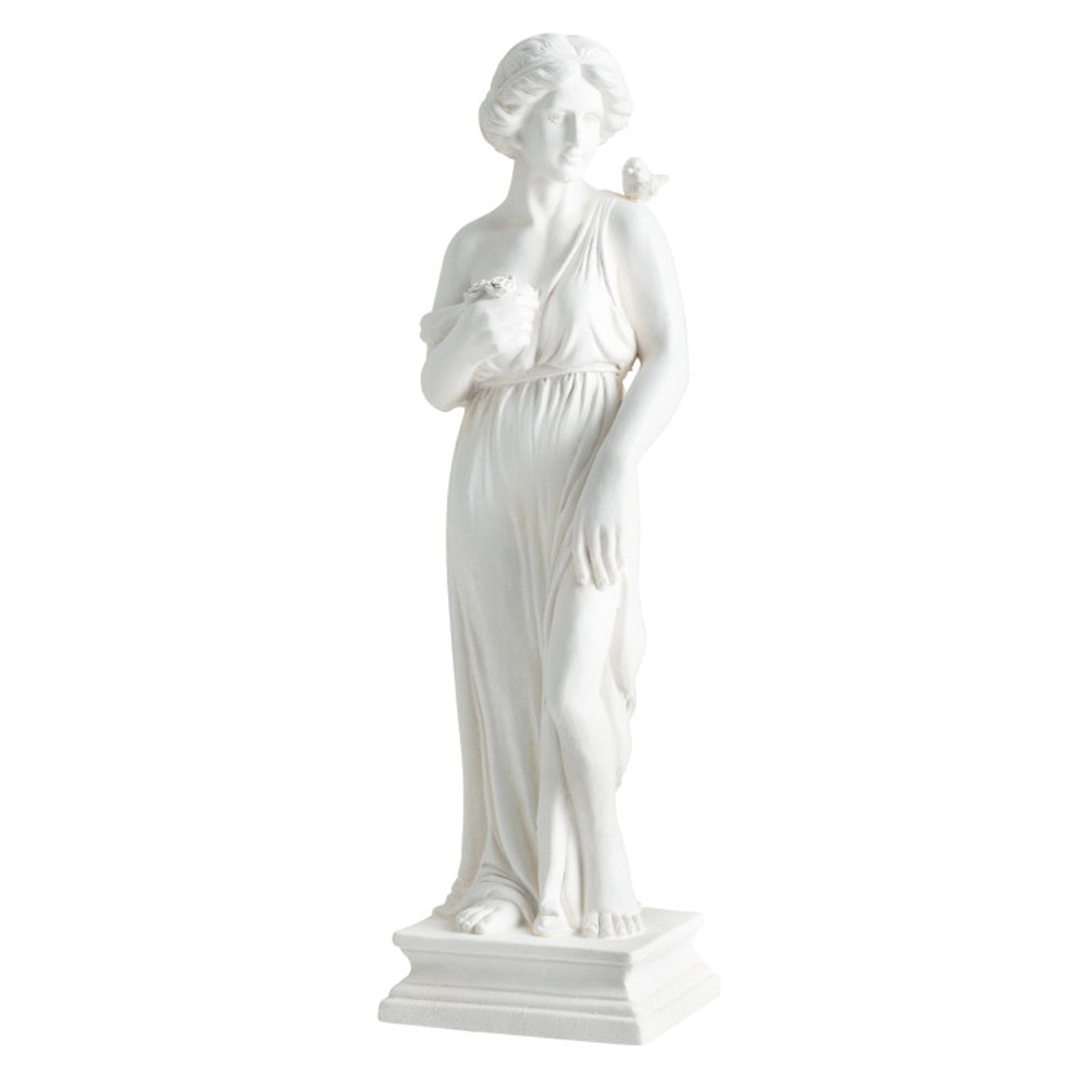 Vebreda 31.5 Inch Outdoor Greek Goddess Statue with Antique Finish and Column Base-White | Weather-Resistant Outdoor Garden Decor