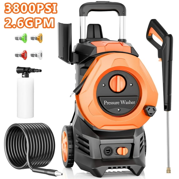 Vebreda 3800PSI Electric Pressure Washer with 4 Quick Connect Nozzlese 2.6 GPM 1800W, Orange