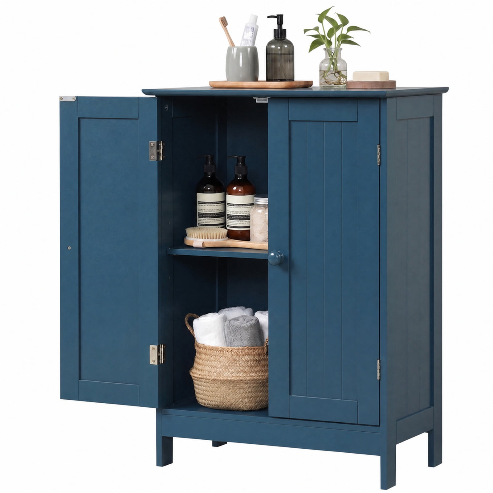 Vebreda Bathroom Storage Cabinet with 2 Doors and 3-Level Adjustable Shelf, 24 in Freestanding Storage Cabinet with Anti-Tip Kit, Blue