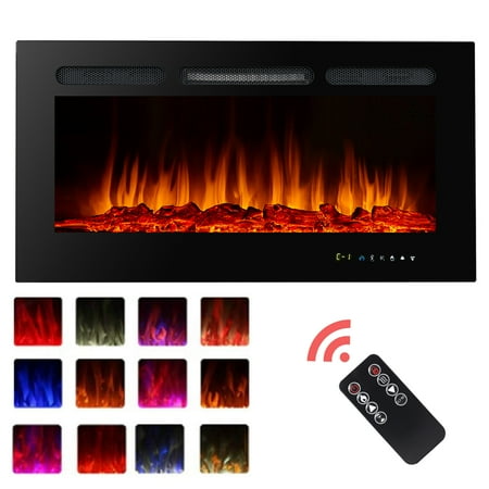 Vebreda 36'' Electric Fireplace Recessed Wall Mounted Heater Multicolor Flame