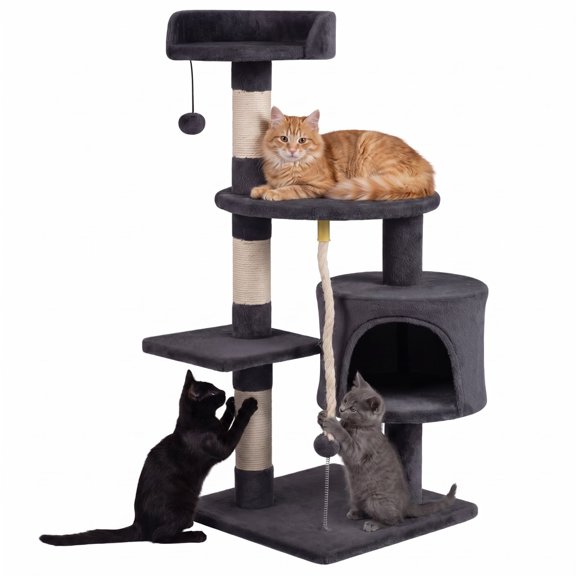 Vebreda 36 Inch Tall Kitten Tower with Condo and Plush Perch, Elevated Rest & Privacy, Satisfy Scratching Needs, Engaging Feline Fun Zones