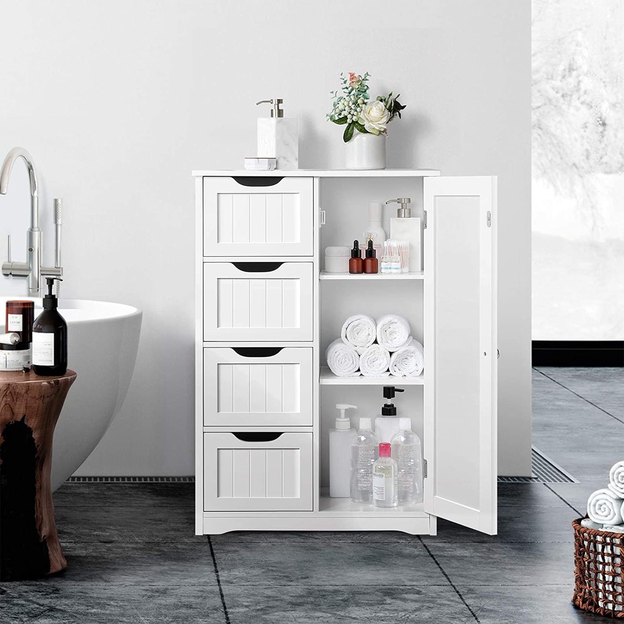Vebreda 4 Drawer Bathroom Storage Cupboard 3 Shelves Free Standing White