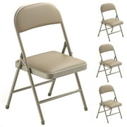 Vebreda 4 Pack Folding Chairs with Padded Seats for Outdoor & Indoor Events Office Wedding Party, 330lbs Capacity, khaki
