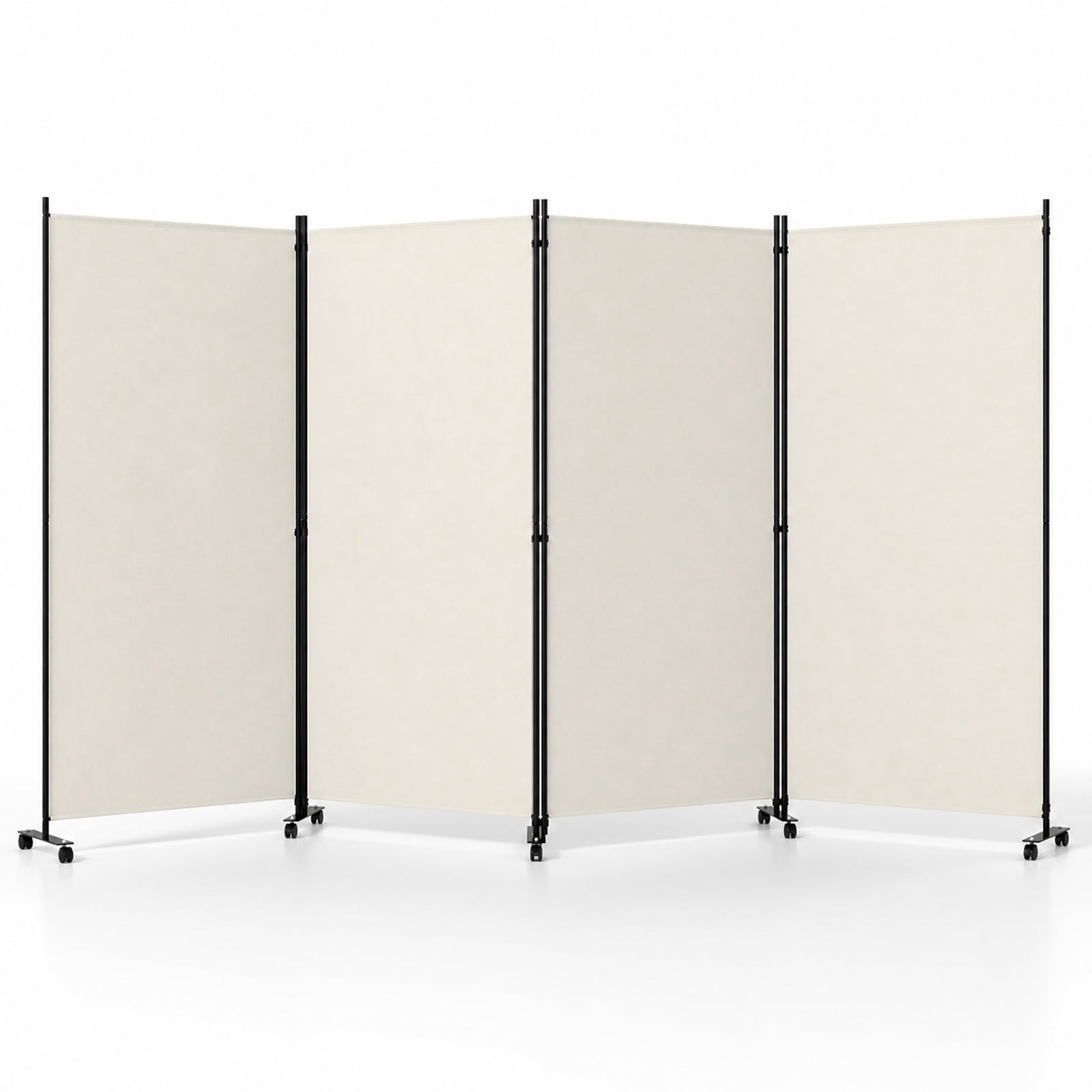Vebreda 4-Panel Rolling Room Divider Folding Privacy Screen with Lockable Wheels, Freestanding Fabric Partition for Bedroom Office Dorm, White