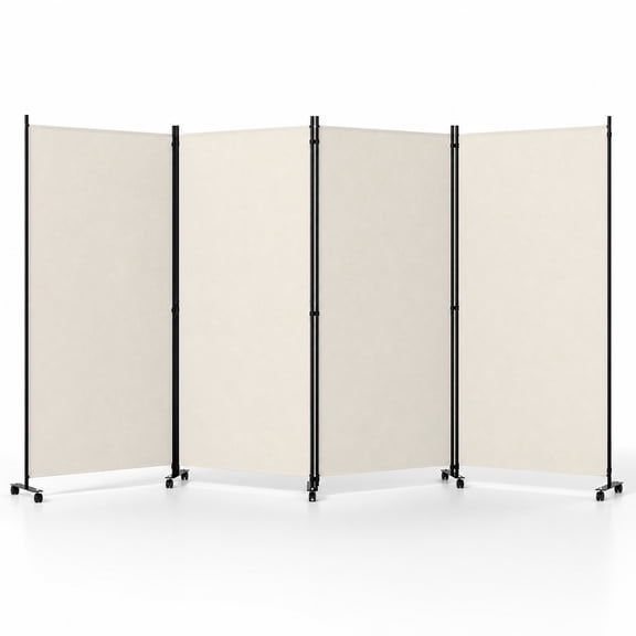 Vebreda 4-Panel Rolling Room Divider Folding Privacy Screen with Lockable Wheels, Freestanding Fabric Partition for Bedroom Office Dorm, White