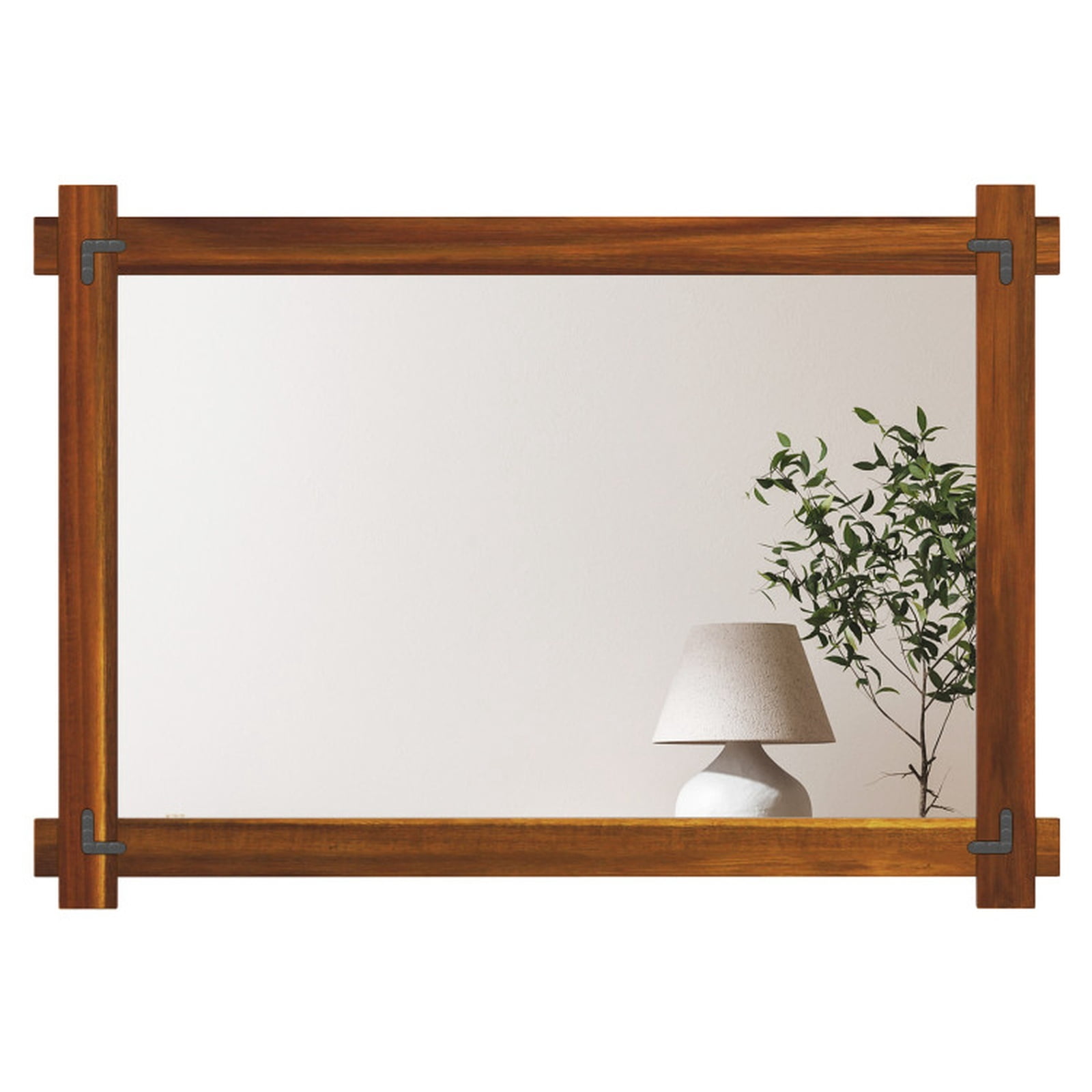 Vebreda 40" x 28.5" Wood Framed Wall Mirror with Acacia Wood Frame, Shatterproof HD Glass and Vintage Rivet Design, Brown