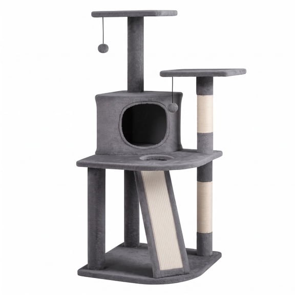Vebreda 44 Inch Tall Kitten Tower with Condo and 2 Plush Perches, Elevated Lounging Sanctuary, Dual Scratching Options Included