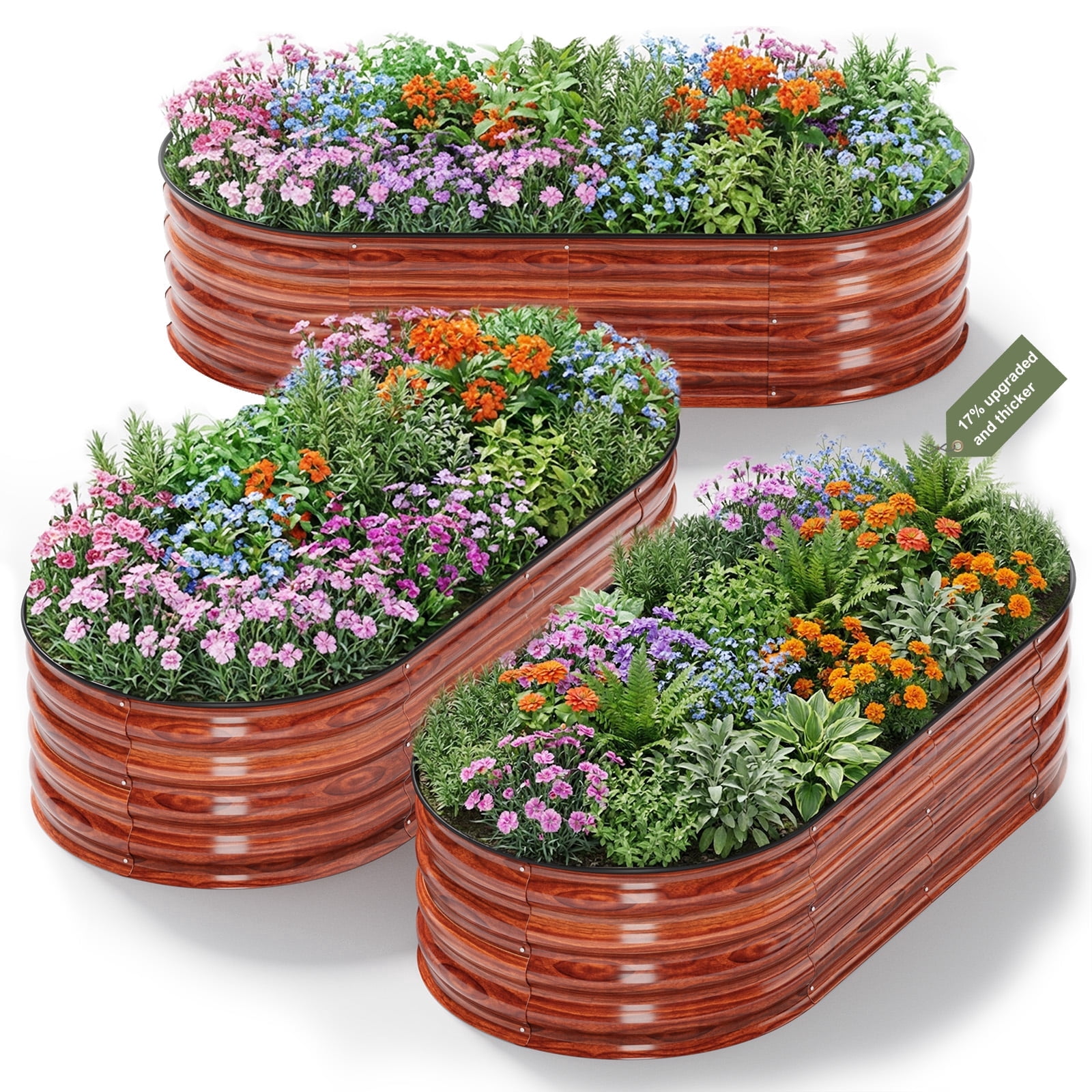 Vebreda Raised Garden Bed Outdoor 3Pcs 4ft Metal Garden Bed for Vegetables Flowers and Herbs Planter Box,Brown