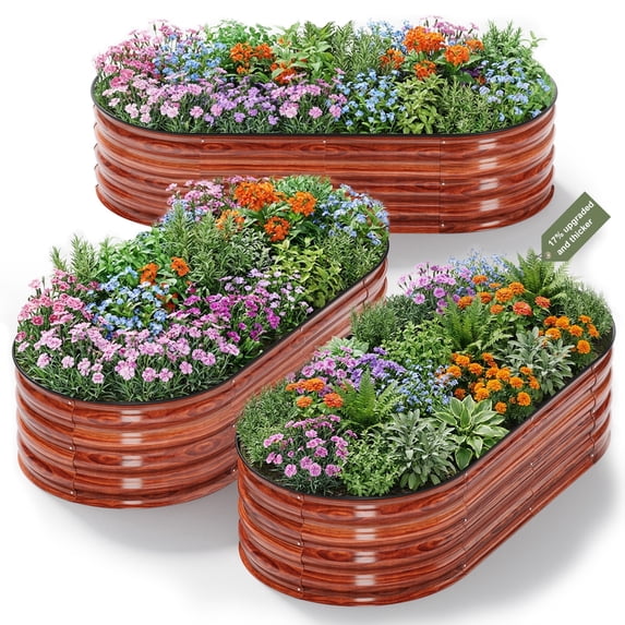 Vebreda Raised Garden Bed Outdoor 3Pcs 4ft Metal Garden Bed for Vegetables Flowers and Herbs Planter Box,Brown