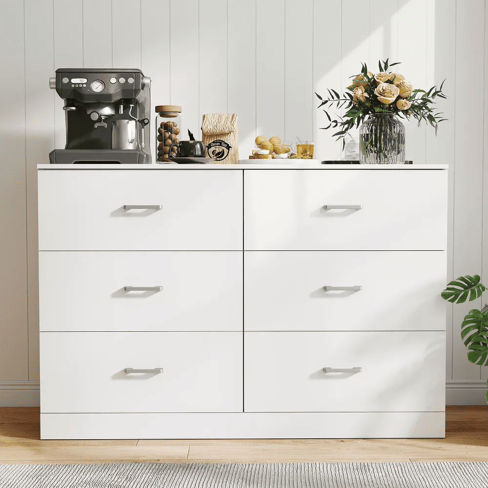 SUGIFT 6 Drawer Dresser, Large Wooden Horizontal Storage Organizer for Bedroom, Living Room or Closet