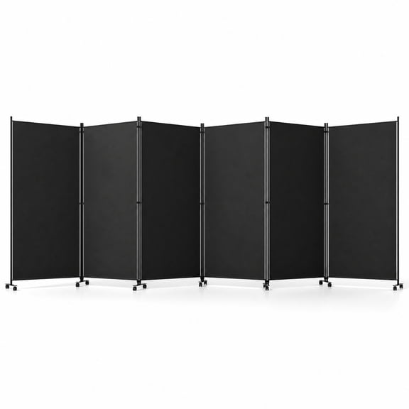 Vebreda 6-Panel Rolling Room Divider Folding Privacy Screen with Lockable Wheels, Freestanding Fabric Partition for Bedroom Office Studio, Black