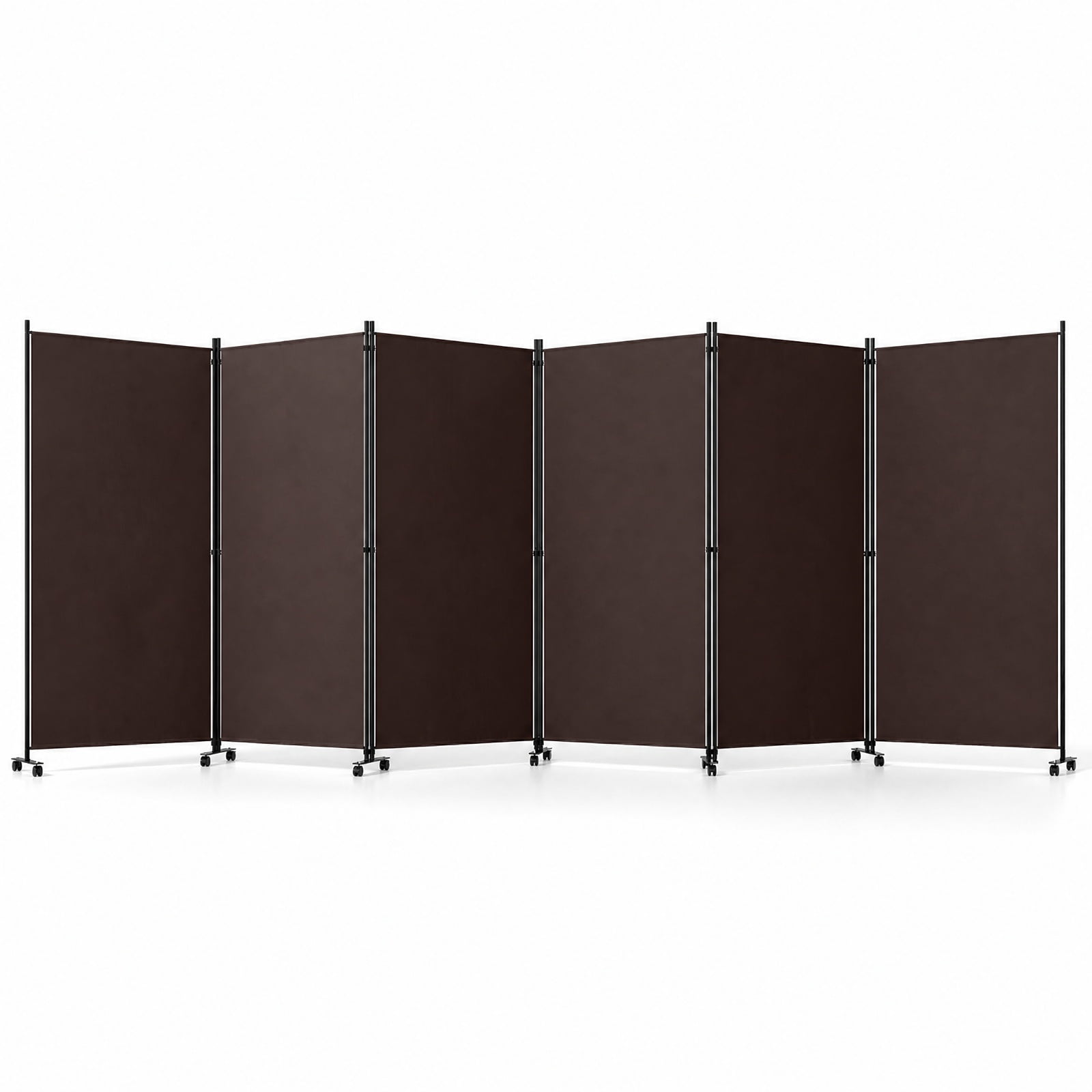 Vebreda 6-Panel Rolling Room Divider Folding Privacy Screen with Lockable Wheels, Freestanding Fabric Partition for Bedroom Office Studio, Coffee
