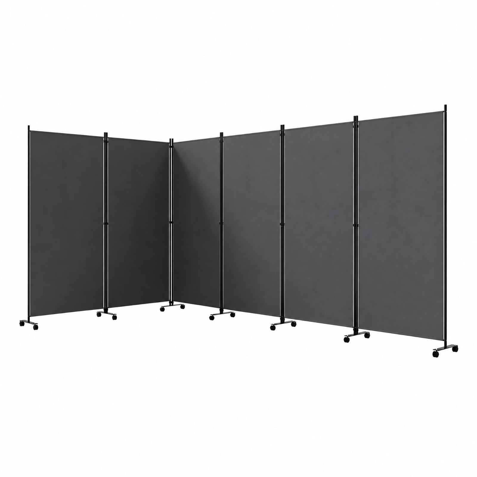 Vebreda 6-Panel Rolling Room Divider Folding Privacy Screen with Lockable Wheels, Freestanding Fabric Partition for Bedroom Office Studio, Gray