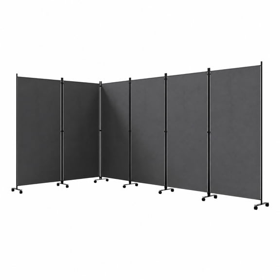 Vebreda 6-Panel Rolling Room Divider Folding Privacy Screen with Lockable Wheels, Freestanding Fabric Partition for Bedroom Office Studio, Gray