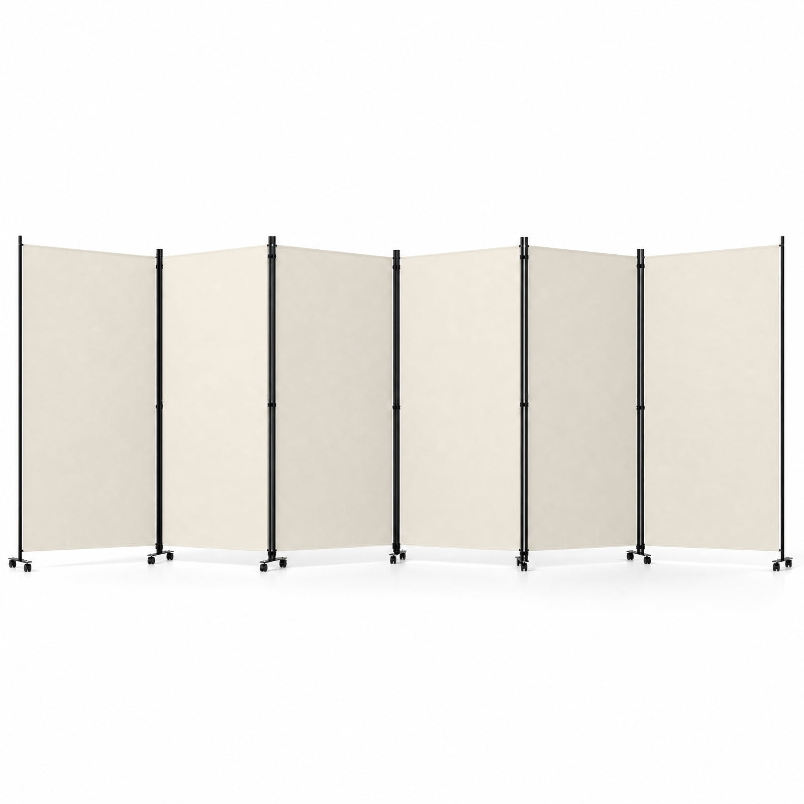 Vebreda 6-Panel Rolling Room Divider Folding Privacy Screen with Lockable Wheels, Freestanding Fabric Partition for Bedroom Office Studio, White