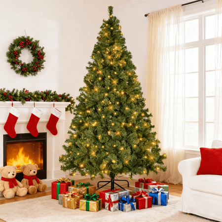 Vebreda 6ft Pre-Lit PVC Hinged Artificial Christmas Tree 250 LED Lights Green