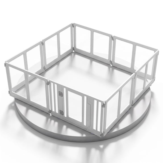 Vebreda 8-Panel Clear Plastic Dog Playpen with Secure Locking Door, Extra-Large See-Through Foldable Pet Pen for Puppies & Small Dogs, Indoor Exercise Fence, Easy-Clean Tool-Free Setup