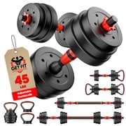 Vebreda 45LB Adjustable Dumbbell Set 4-in-1, Converts to Barbell, Kettlebell & Push-Up Stand, Home Gym Fitness Equipment for Full Body Strength Training