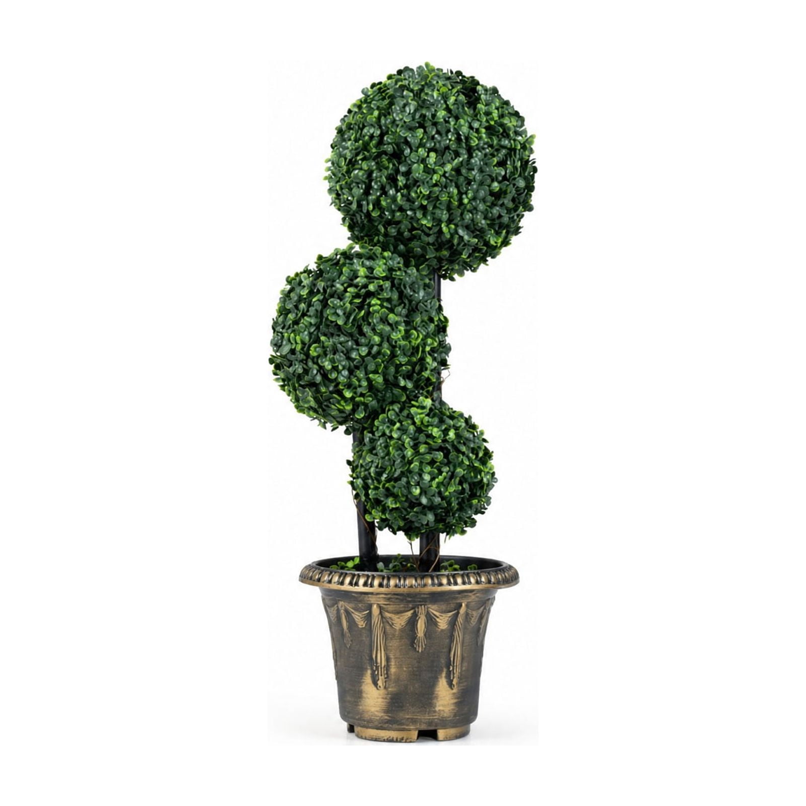 Vebreda Artificial Plant Decor, 2.5/3 FT Artificial Boxwood Topiary Tree Triple Ball Shrubs, Triple Ball Display, No-Care Daily Beauty