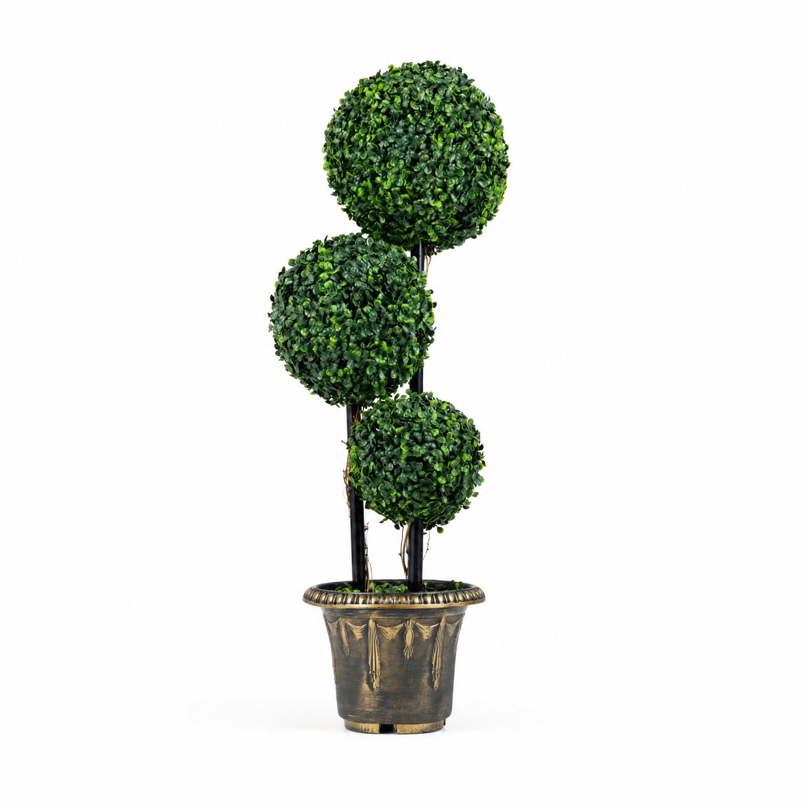 Vebreda Artificial Plant Decor, 2.5/3 FT Artificial Boxwood Topiary Tree Triple Ball Shrubs, Triple Ball Display, No-Care Daily Beauty