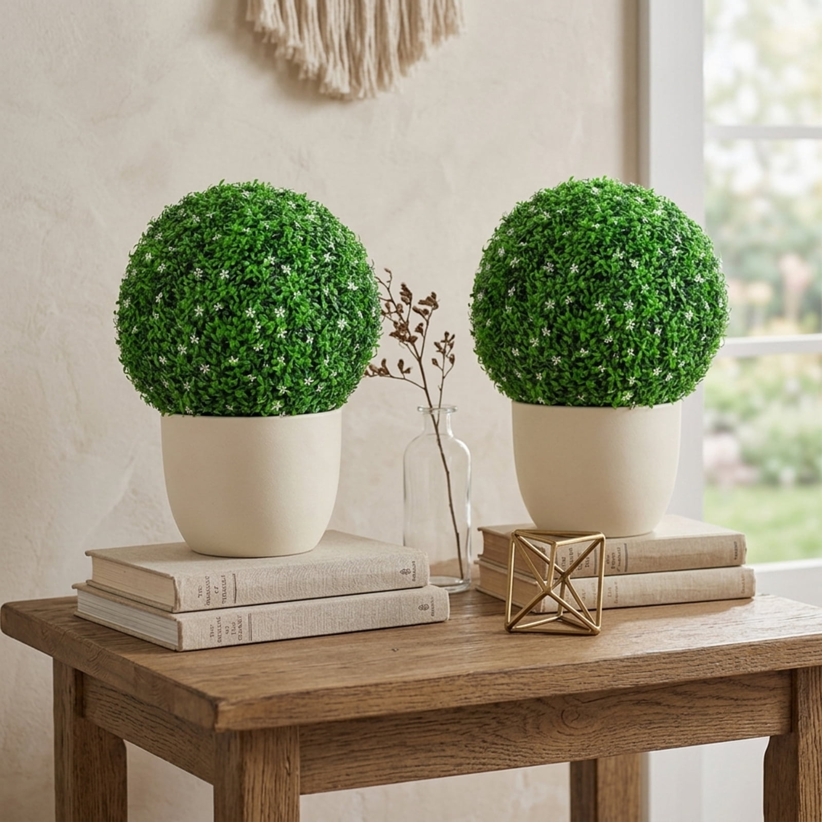 Vebreda Artificial Plant Decor, 2 PCS Holly Artificial Topiary Balls 19.5 Inch Faux Boxwood Balls, Vivid Leaves and Flowers, Simple Maintenance