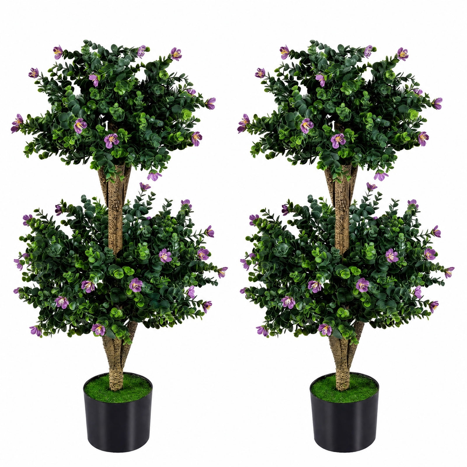 Vebreda Artificial Plant Decor, 2 Pack 36" Artificial Double Ball Boxwood Topiary Tree with 41 Blossoms, Vivid and Lifelike Boxwood Tree