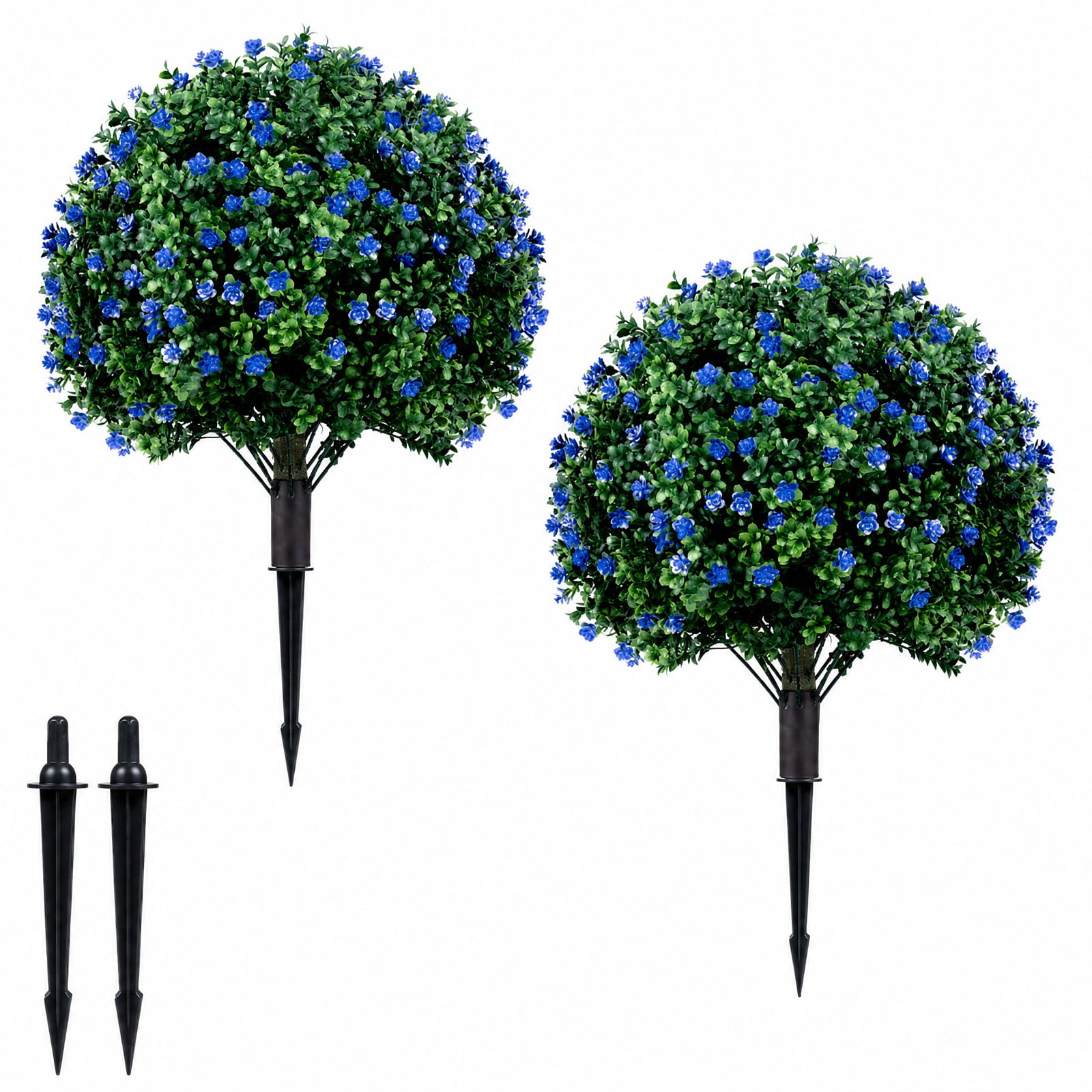 Vebreda Artificial Plant Decor, 2 Pack Artificial Camellia Boxwood Topiary Ball Trees 27.5 Inches Faux Floral Shrubs, Built for Long-Term Use