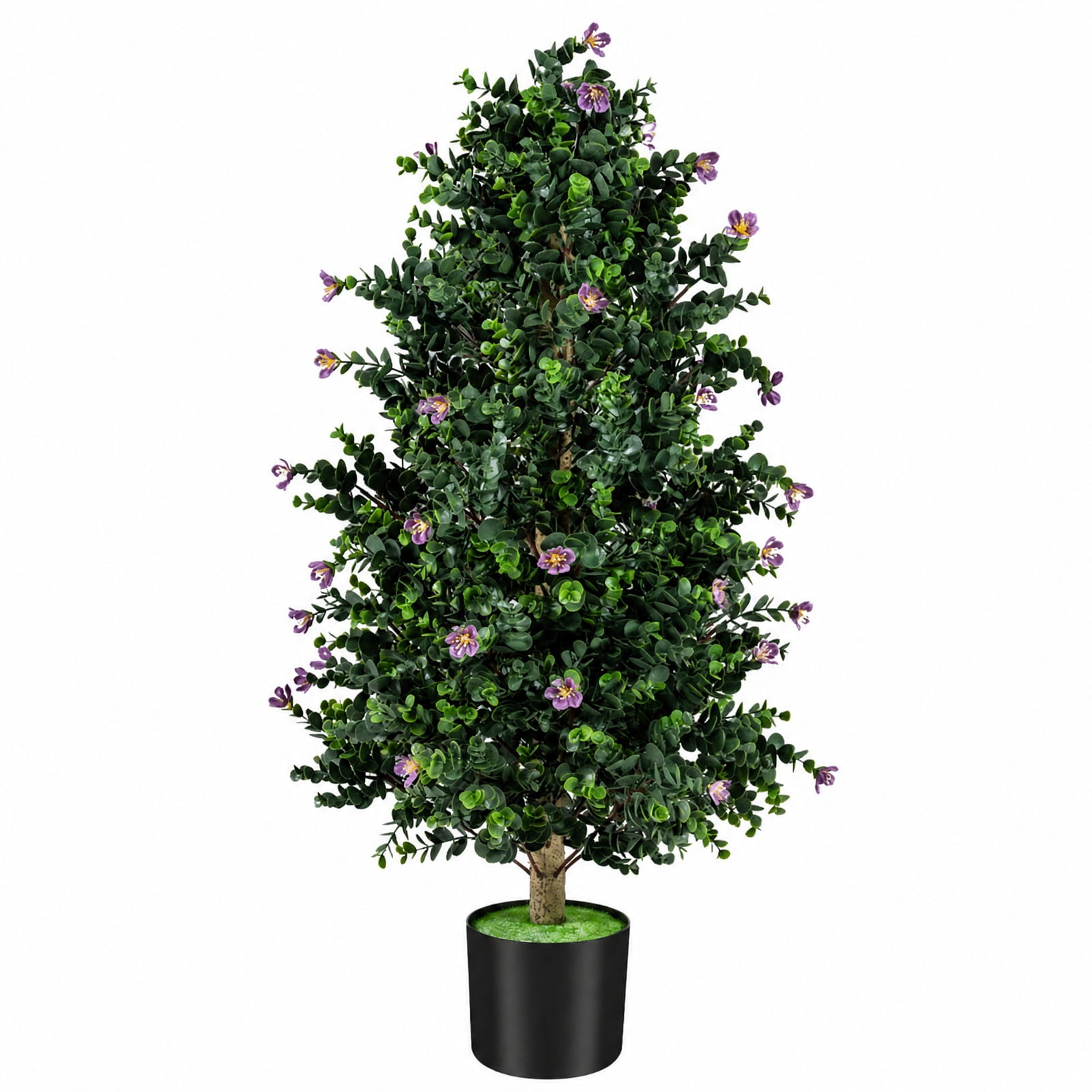 Vebreda Artificial Plant Decor, 2 Pack Artificial Topiary Cone Tree Faux Potted Shrub Plant with 49 Flowers, Lifelike Greenery Display