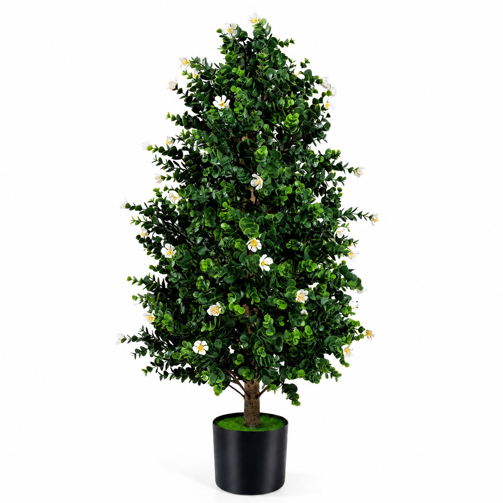 Vebreda Artificial Plant Decor, 2 Pack Artificial Topiary Cone Tree Faux Potted Shrub Plant with 49 Flowers, Lifelike Greenery Display