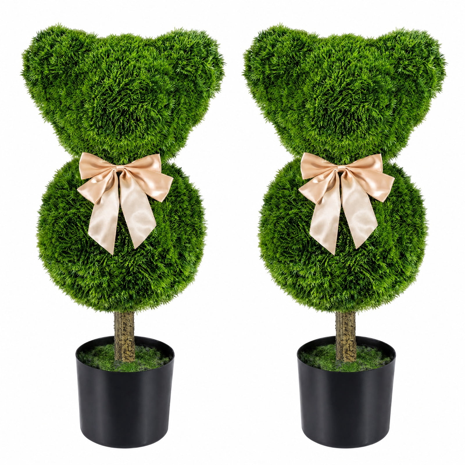 Vebreda Artificial Plant Decor, 2 Pieces Bear Topiary Trees with Pots Sun-resistant Bear-Shaped Boxwood Faux Plants, Charming Bear Design