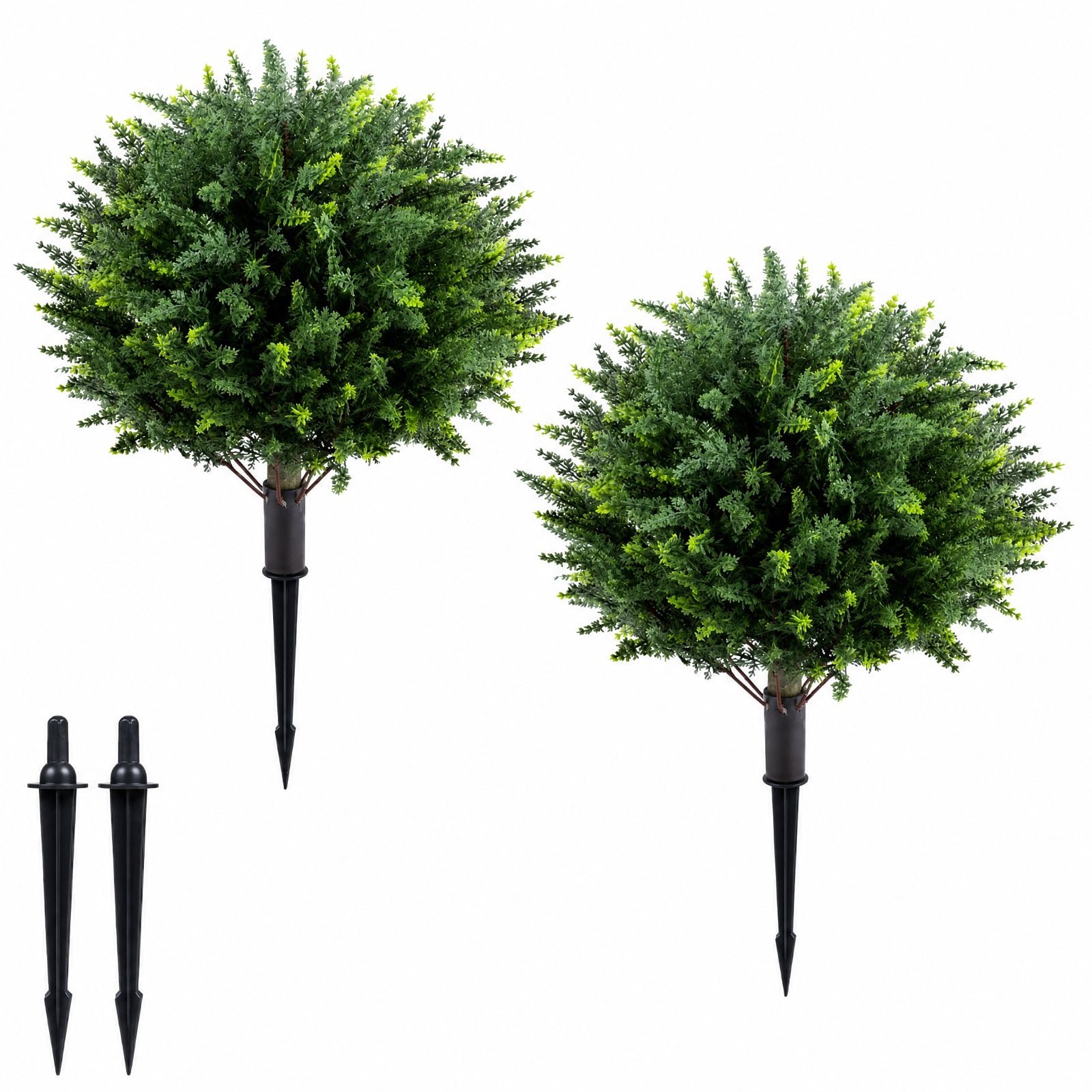 Vebreda Artificial Plant Decor, 27.5 inch Artificial Cypress Topiary Trees with Ground Spikes, Natural Evergreen Styling, Premium PE Material