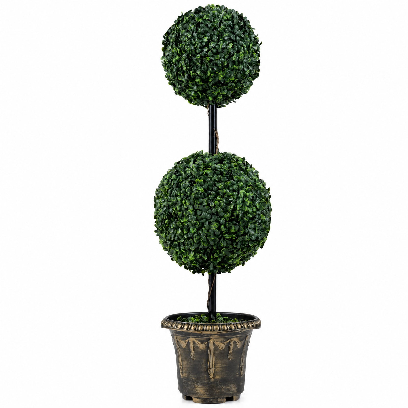 Vebreda Artificial Plant Decor, 3 FT Artificial Boxwood Topiary Tree Double Ball Shrubs, Eye-Catching Topiary Form, No-Upkeep Greenery