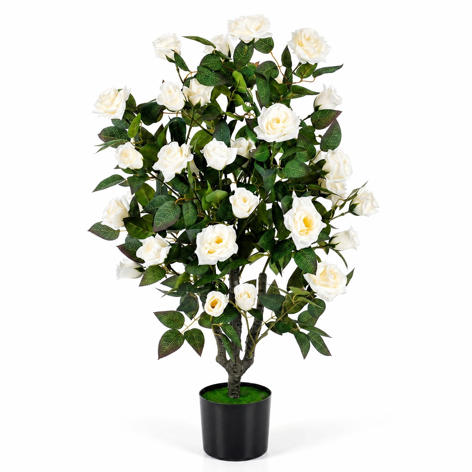 Vebreda Artificial Plant Decor, 35.5" Artificial Rose Tree with Blooming Flowers and Green Leaves for Indoor, Beautiful & Lifelike Rose Tree