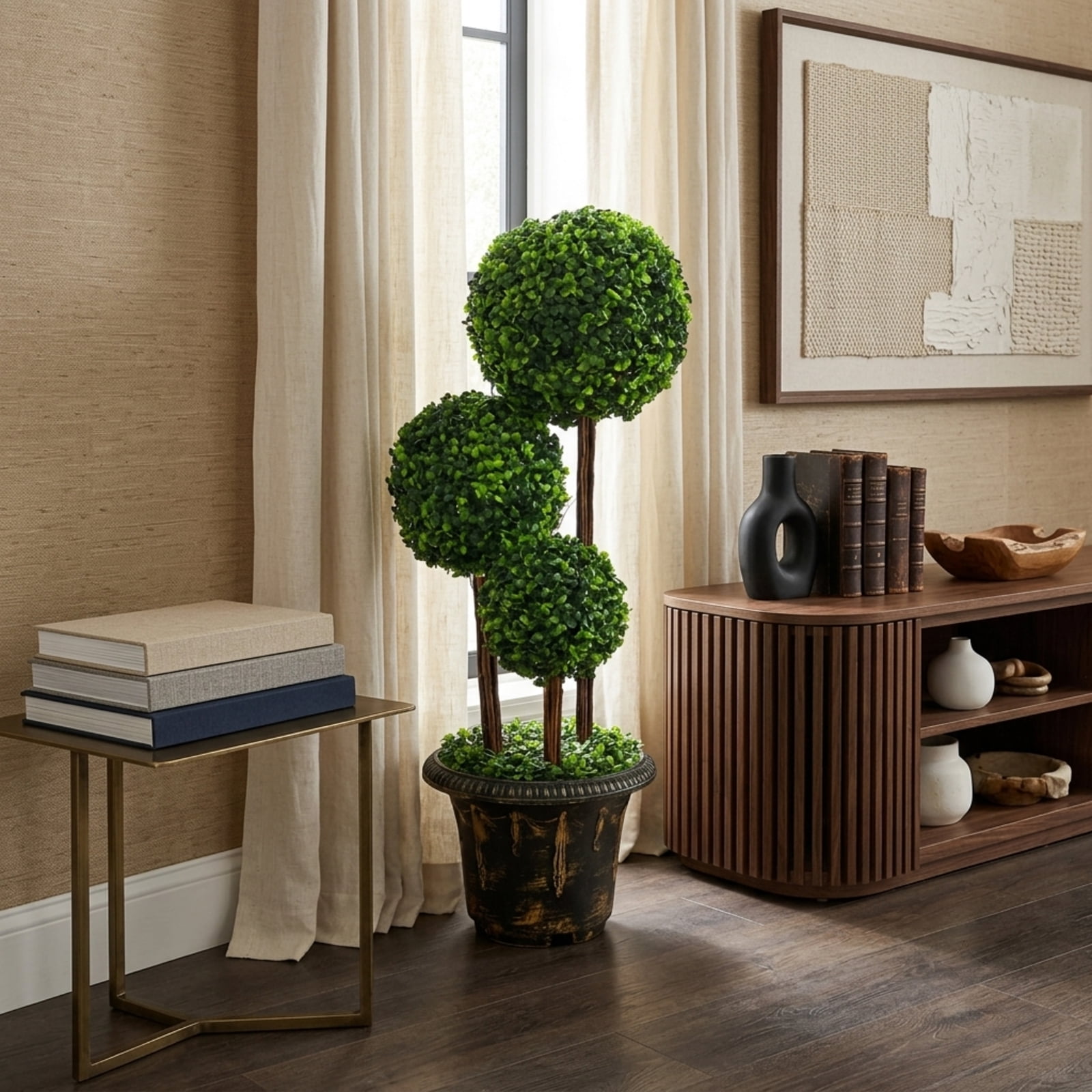Vebreda Artificial Plant Decor, 36-Inch Artificial Topiary Triple Ball Tree for Indoor and Outdoor, Realistic and Lifelike Appearance