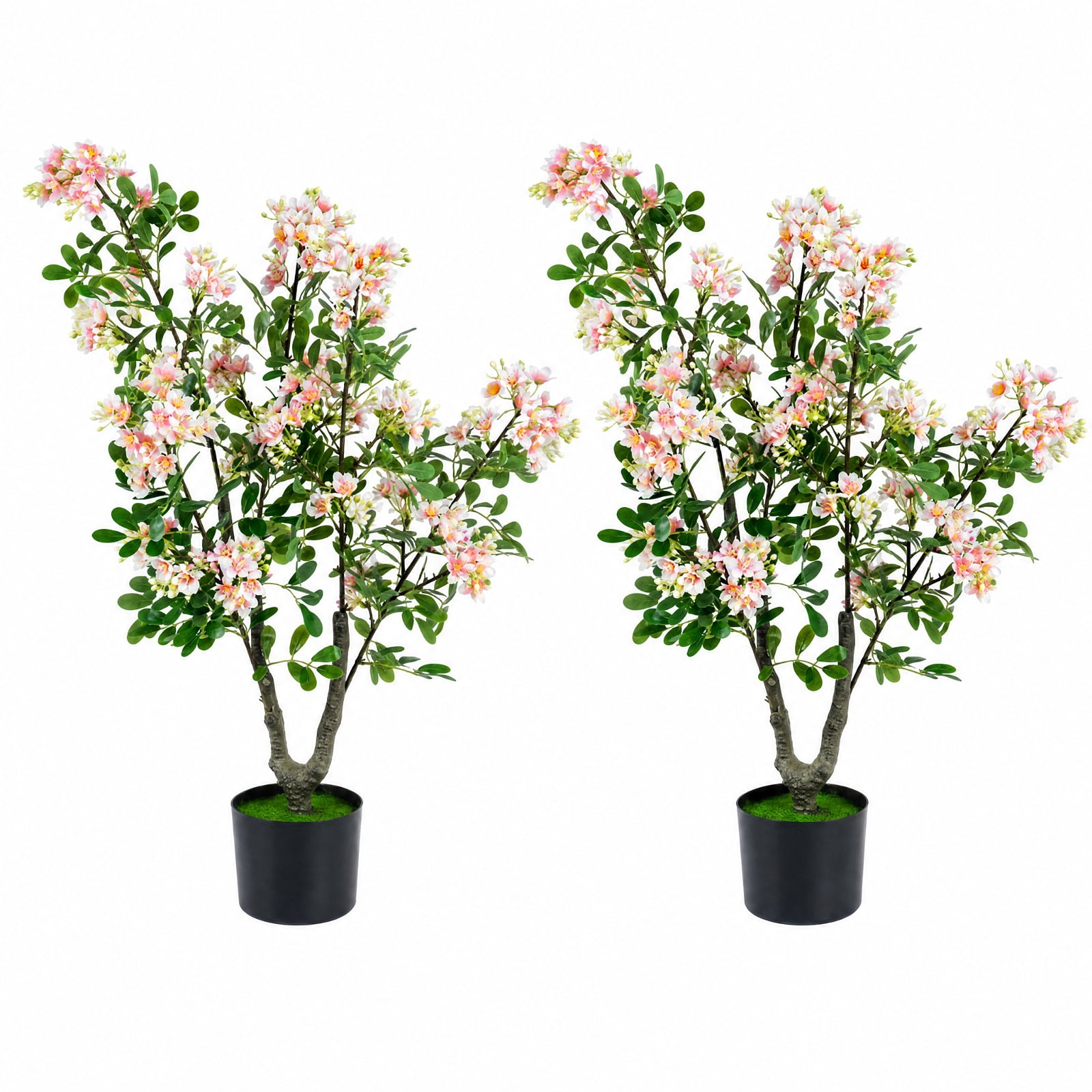 Vebreda Artificial Plant Decor, 36" Set of 2 Artificial Impatiens Tree with Mini Fruits and Silk Flowers, Charming & Lifelike Appearance
