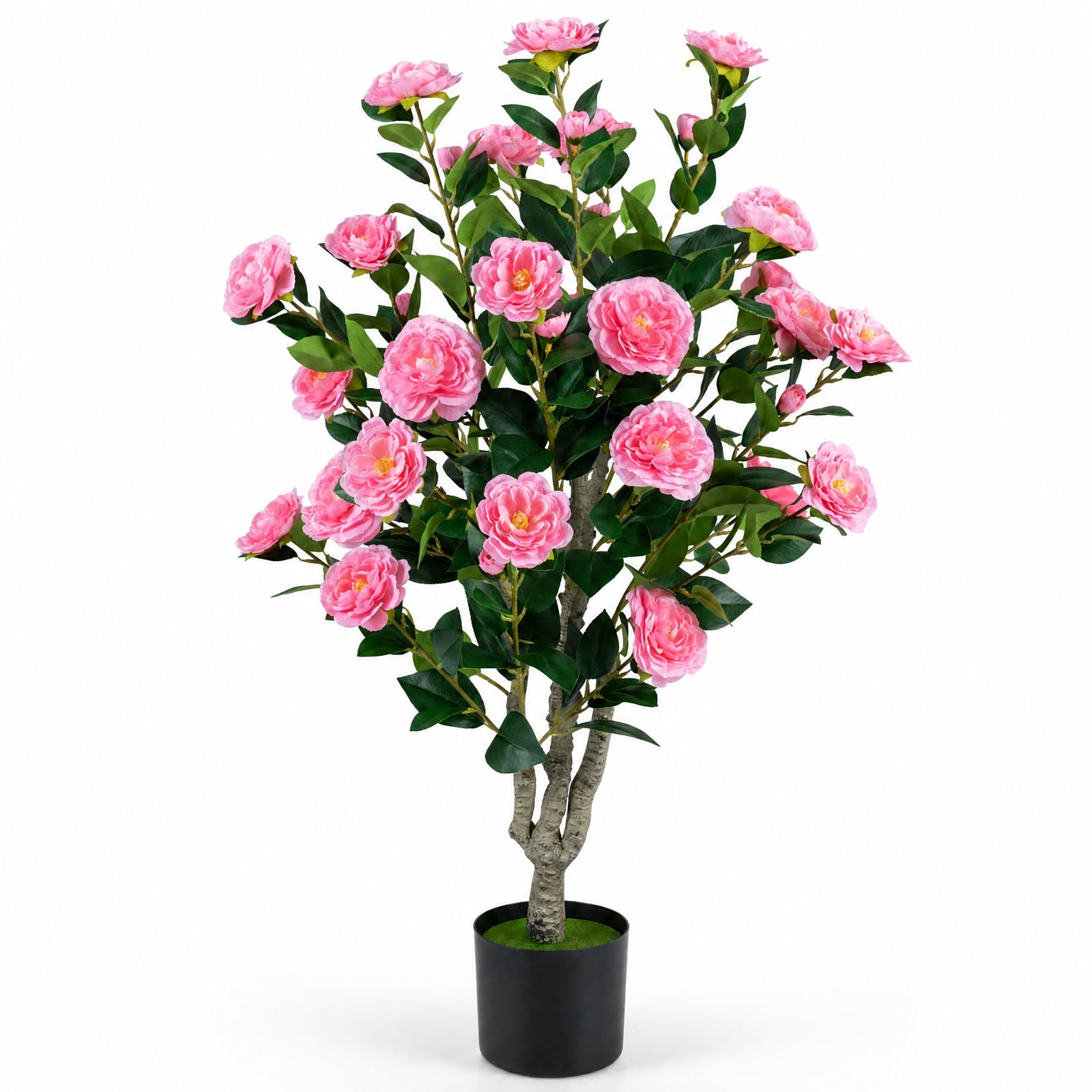 Vebreda Artificial Plant Decor, 39.5" Artificial Camellia Tree with Orange Blossoms in Cement Pot for Home Decoration, Selected Materials