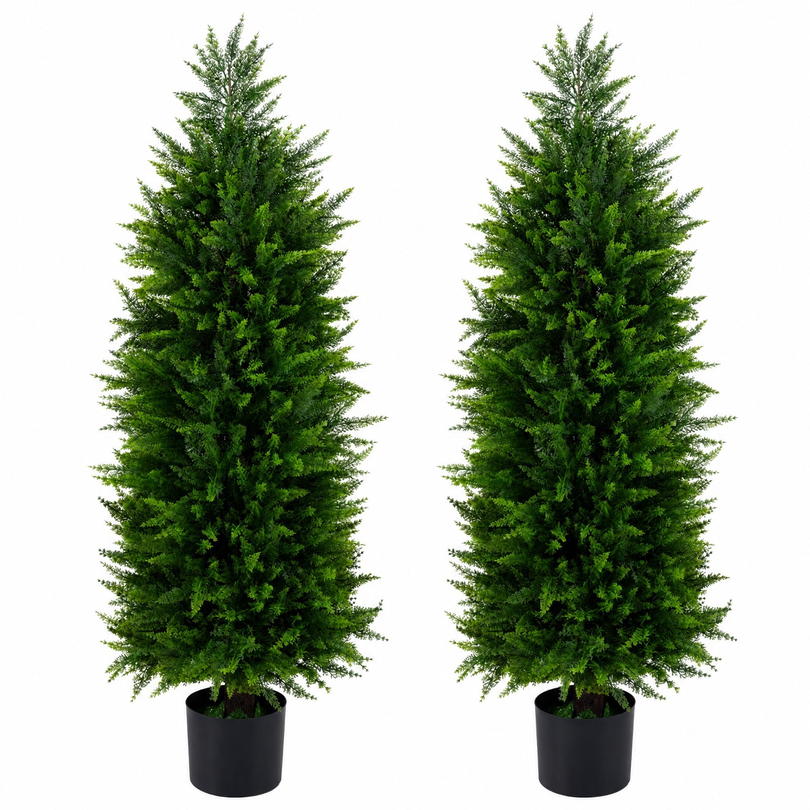 Vebreda Artificial Plant Decor, 4 FT Artificial Topiary Tree Set of 2 Faux Cedar Cypress Plants in Cement-Filled Pots, Lifelike Greenery Display