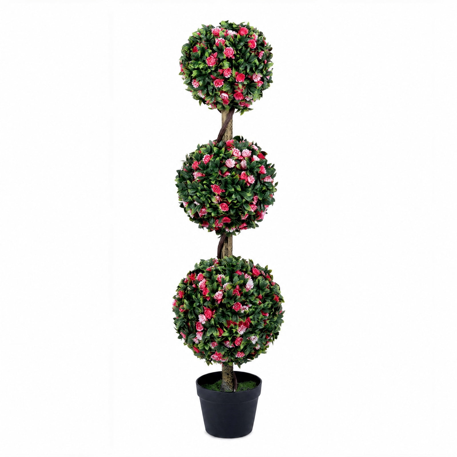 Vebreda Artificial Plant Decor, 43.5" Artificial Triple Ball Rose Topiary Tree with Lifelike Blooms and Green Leaves, Multi-Scenario Applications